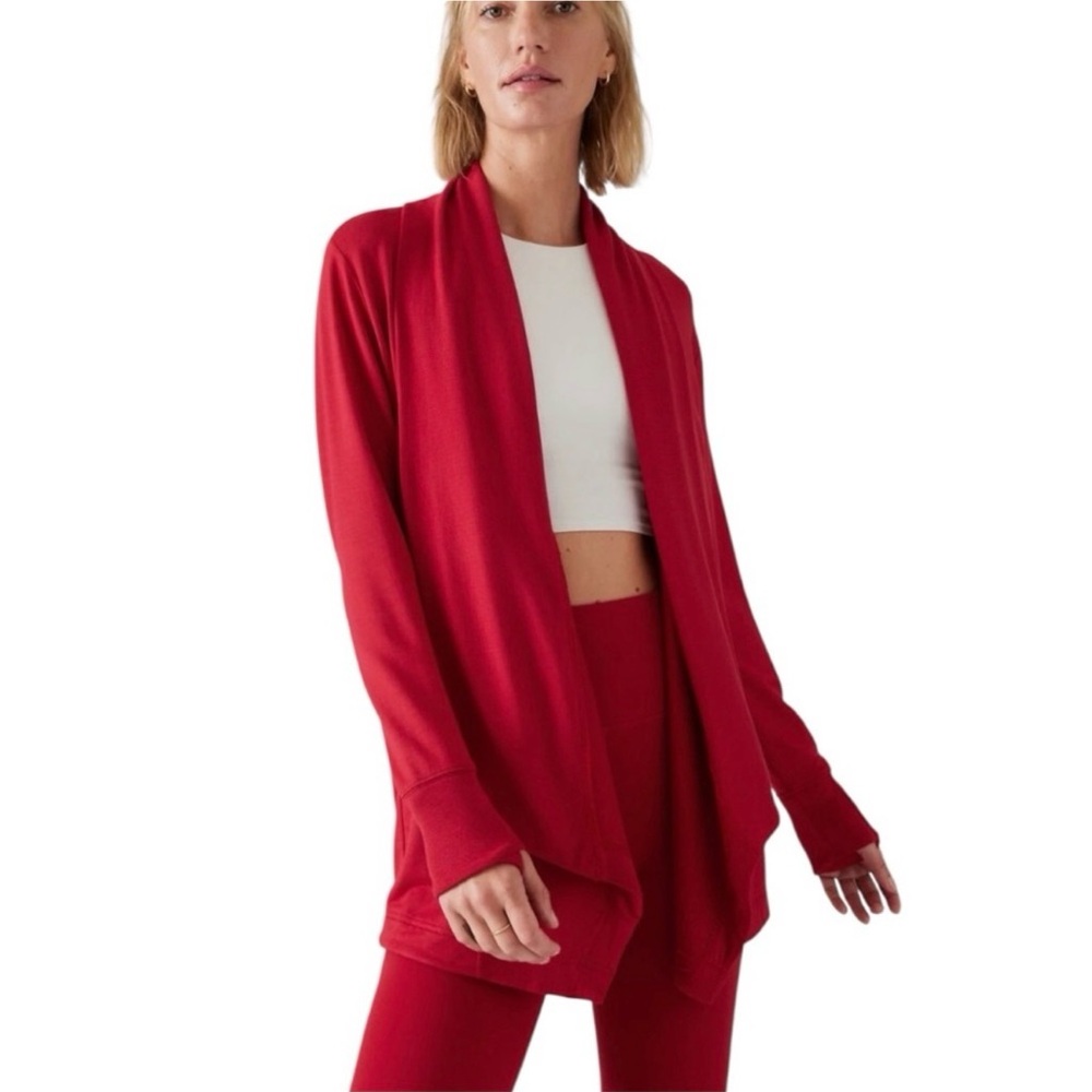 Athleta S Women's Red Open Front Cardigan